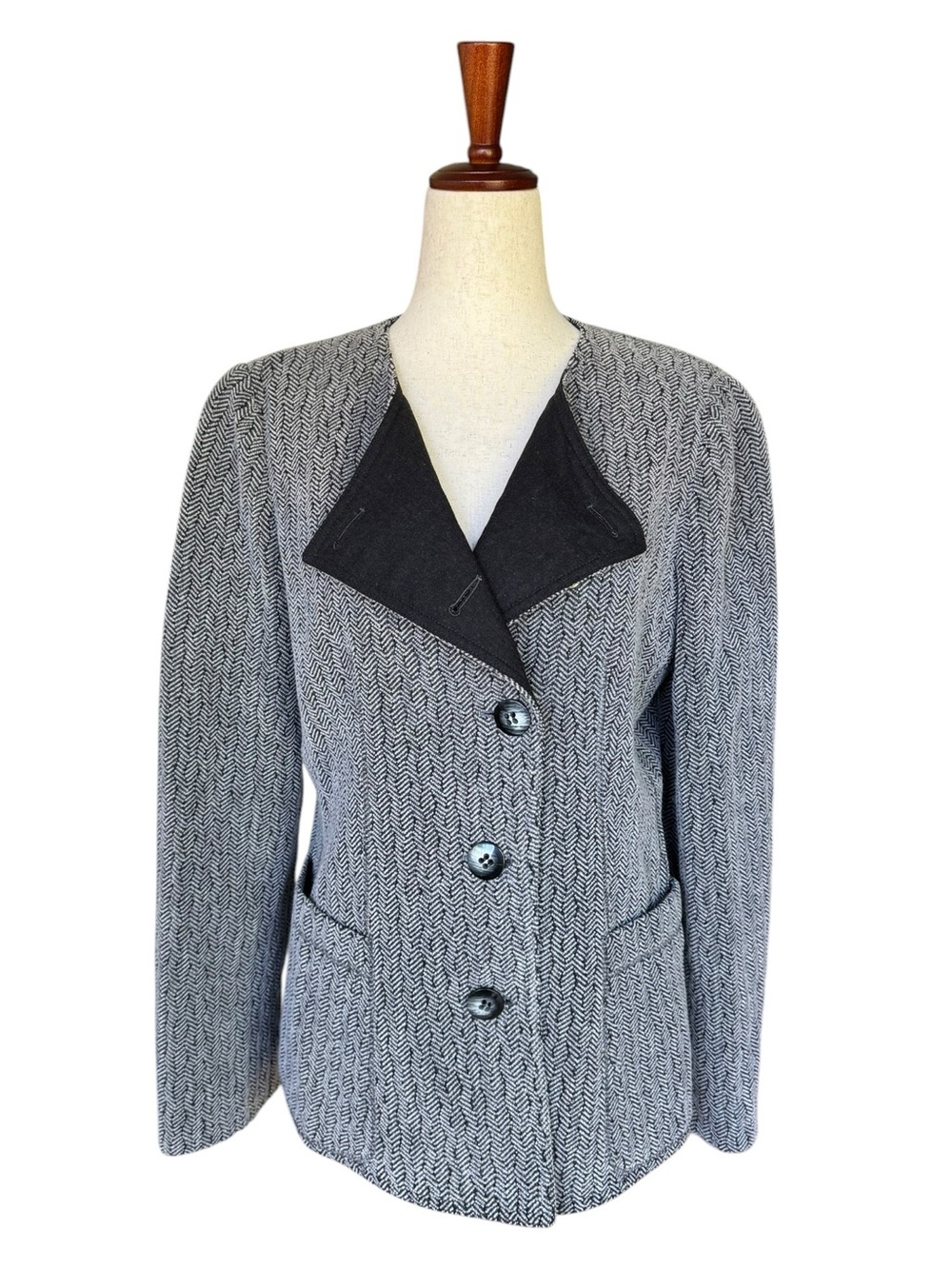 Vintage 90s Armani Collezioni Blazer Jacket Herringbone Knit Button Front sz 10
